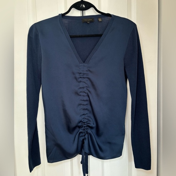 Ted Baker -  Navy Blue Baniy Ruched Long Sleeve Combo Sweater in Size S - Picture 2 of 9